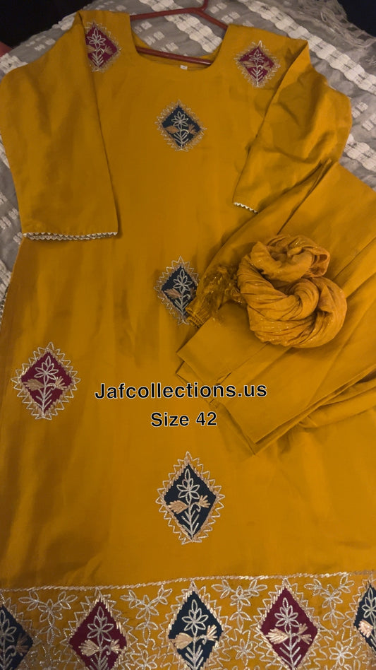 Rayon mustard 3 piece suit