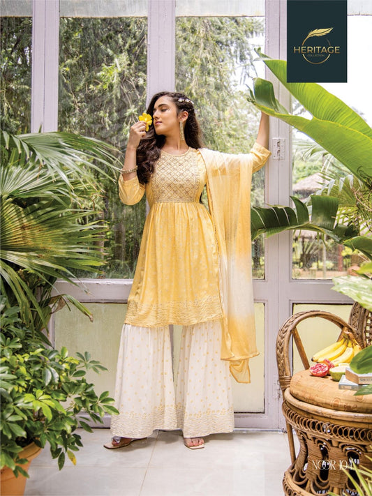 Yellow 3 piece rayon suit